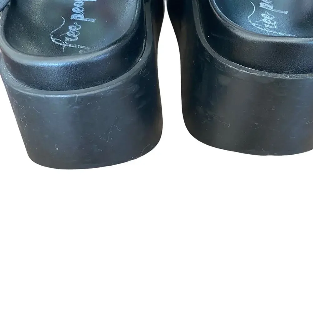 Free People Midnight Mood Black Leather Platform Lace Up Sandals 39 size 9 - Picture 9 of 10